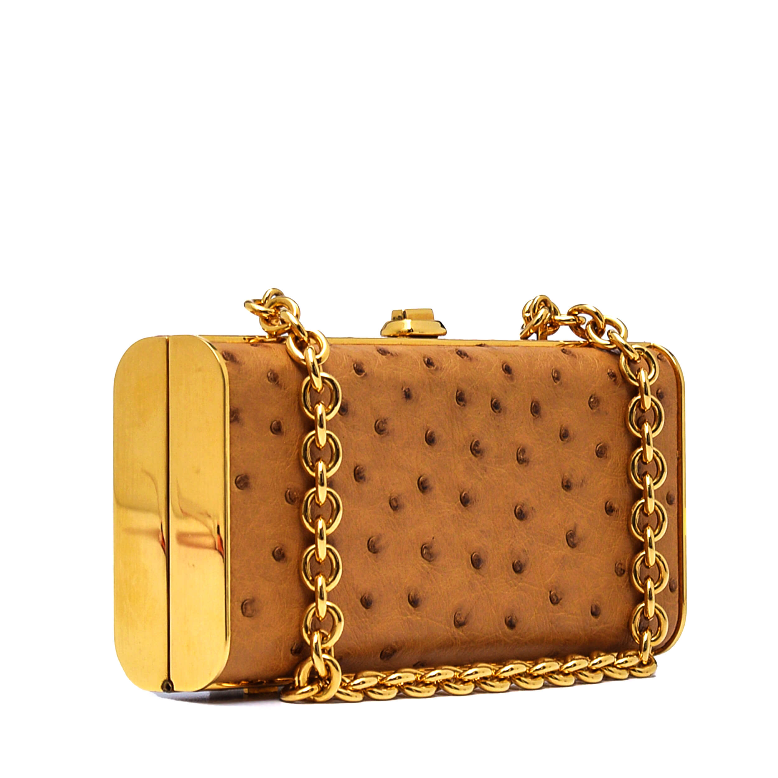 Miu Miu - Beige Ostrich Leather Clutch With Chain Strap